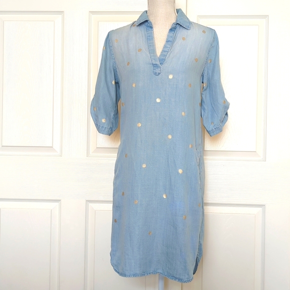 Anthropologie Cloth & Stone Gold-Dotted Chambray Dress - Picture 5 of 12